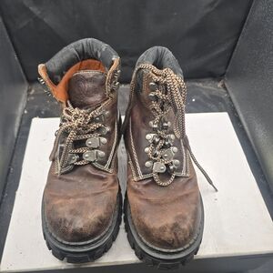 Candie's Brown Leather Lace-Up Hiking Booties with Lug Sole